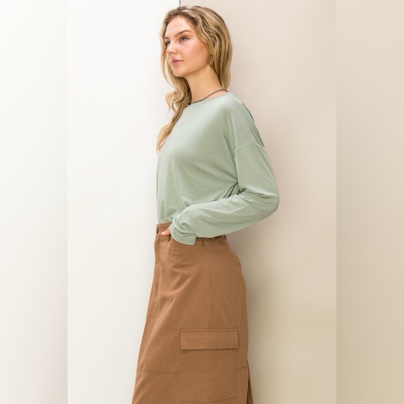 231B-SAGE. Soft Long Sleeve Crew Neck Top - Picture 3 of 5